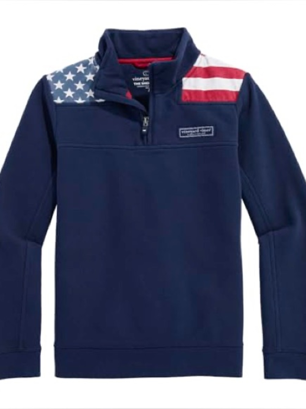Vineyard Vines Nautical Navy Boys Shep shirt with American flag on the shoulders